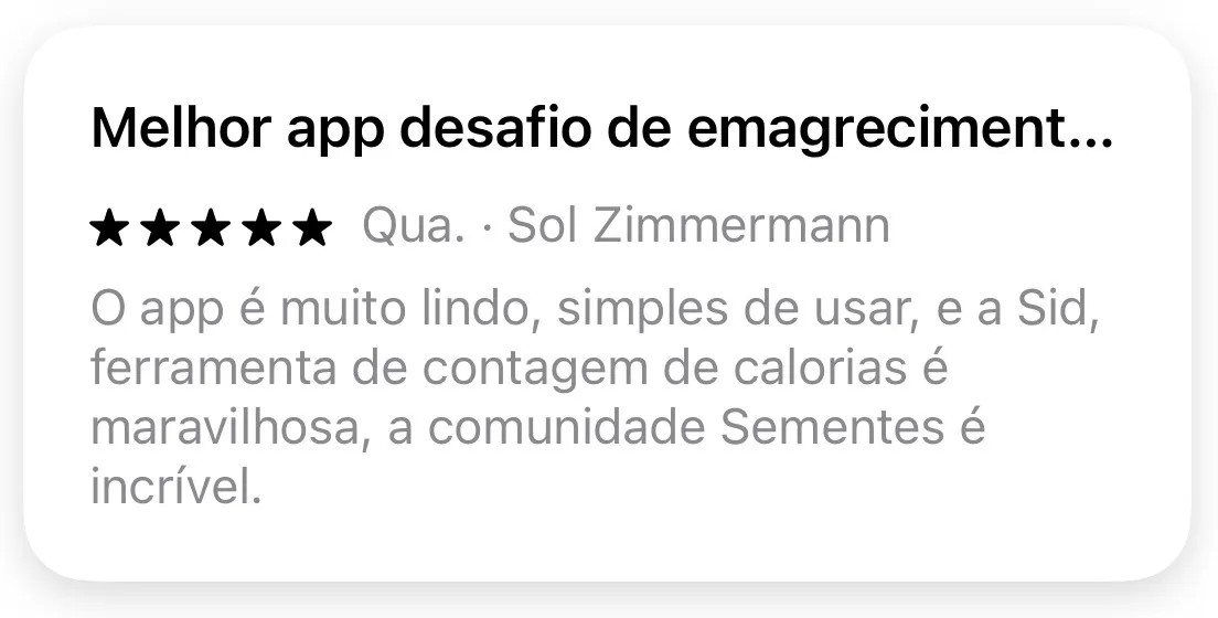 Avaliação 5 estrelas de Sol Zimmermann na Google Play: o app é muito lindo, simples de usar, e a Sid é maravilhosa.
